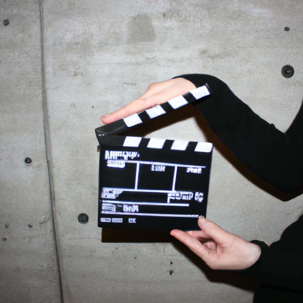 Person holding movie clapperboard