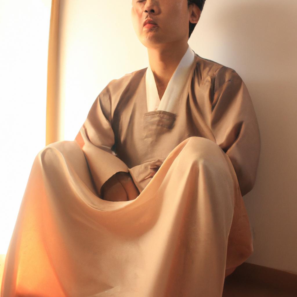 Person wearing traditional Korean clothing