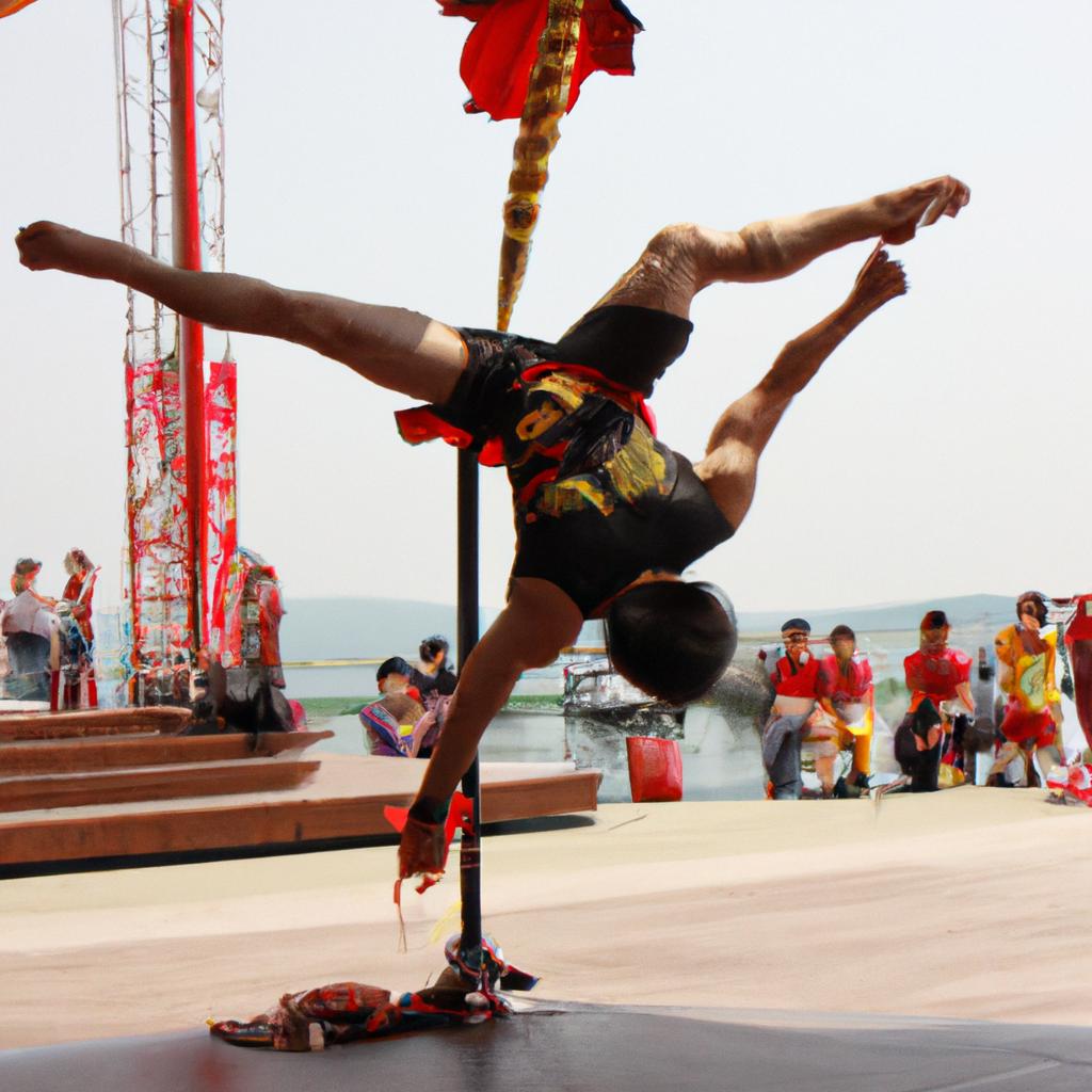 Chinese acrobat performing intricate stunts